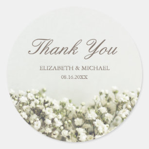 Vintage Baby's Breath Wedding Thank You Classic Round Sticker