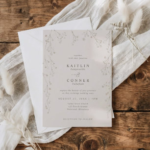 Vintage Baby's Breath Wildflower Beige Wedding Invitation