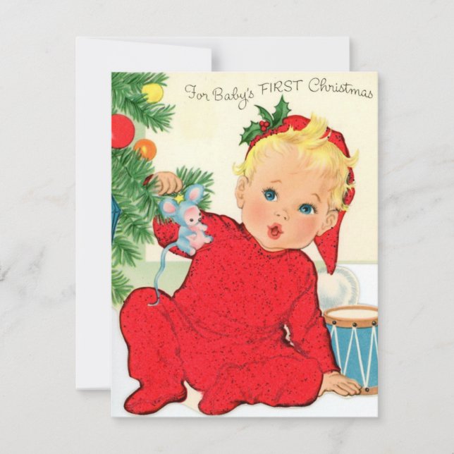 Vintage Baby's First Christmas Holiday Card (Front)