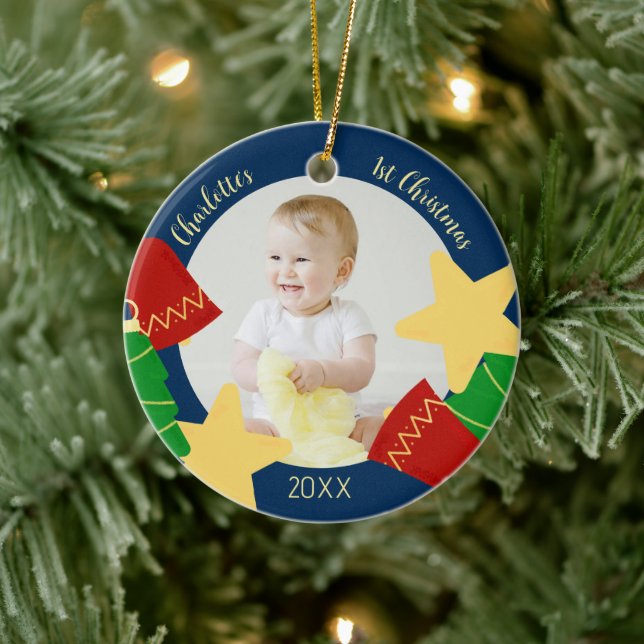 Vintage Baby's first Christmas photo Ceramic Tree Decoration (Tree)