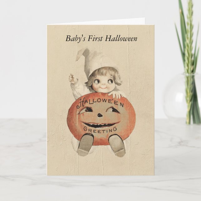 Vintage Baby's First Halloween Pumpkin Card (Front)