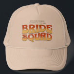 Vintage Bachelorette Party Bride Squad Bridesmaid Trucker Hat<br><div class="desc">Make a splash at your upcoming bachelorette party with this stunning retro bachelorette party personalised merchandise. Whether you're celebrating a bach trip, a girls' vacation, or a best friends' holiday, this custom groovy bachelorette party merchandise is the perfect addition to your unforgettable getaway. Add a personal touch to your bachelorette...</div>