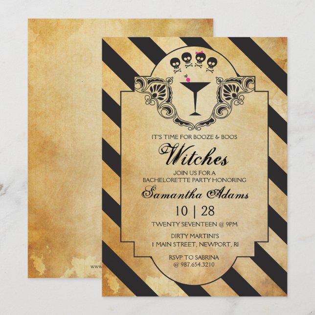 Vintage Bachelorette Party Halloween Invitation (Front/Back)