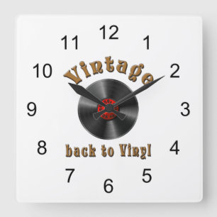 Vintage - Back to Vinyl, the record is back Square Wall Clock