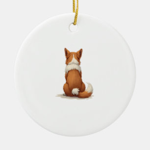 Vintage Back View Dog Illustration on White Backgr Ceramic Tree Decoration