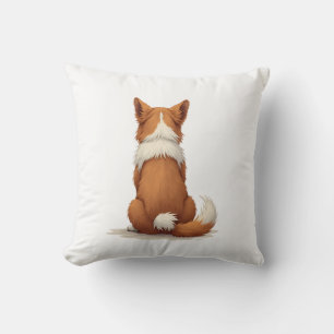 Vintage Back View Dog Illustration on White Backgr Cushion