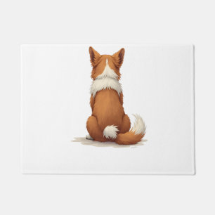 Vintage Back View Dog Illustration on White Backgr Doormat
