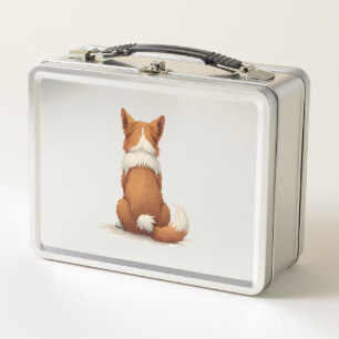 Vintage Back View Dog Illustration on White Backgr Metal Lunch Box