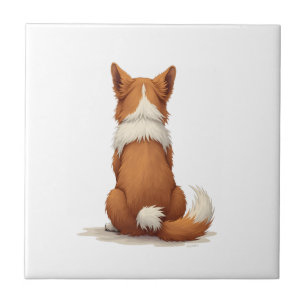 Vintage Back View Dog Illustration on White Backgr Tile
