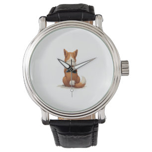 Vintage Back View Dog Illustration on White Backgr Watch