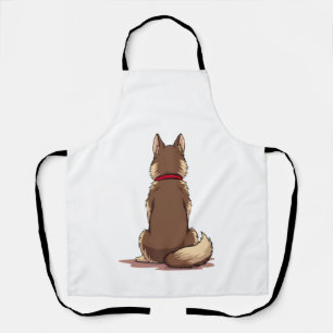 Vintage Back View Husky Dog Illustration Brown Whi Apron