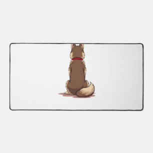 Vintage Back View Husky Dog Illustration Brown Whi Desk Mat