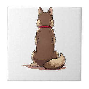 Vintage Back View Husky Dog Illustration Brown Whi Tile
