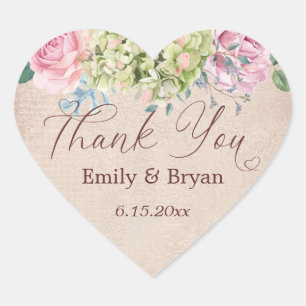 Vintage Background Rose Spray Wedding Thank You Cl Heart Sticker