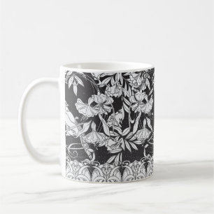 Vintage background with decorative flowers and bir coffee mug