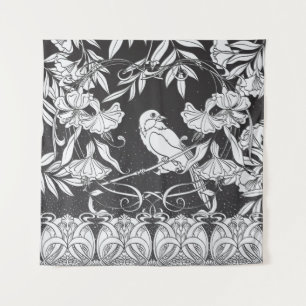 Vintage background with decorative flowers and bir tapestry