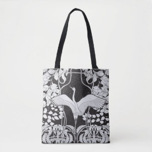 Vintage background with decorative flowers and bir tote bag