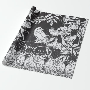 Vintage background with decorative flowers and bir wrapping paper