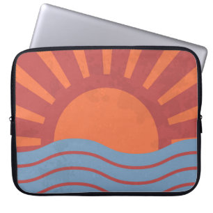 Vintage background with sea and sun. Summer retro Laptop Sleeve