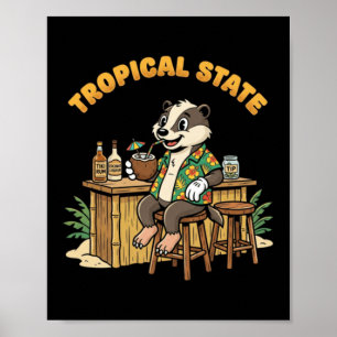 Vintage Badger Tiki Bar Tropical State Retro Poster