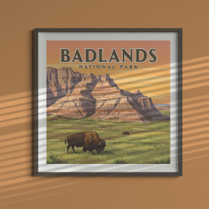 Vintage Badlands National Park Poster