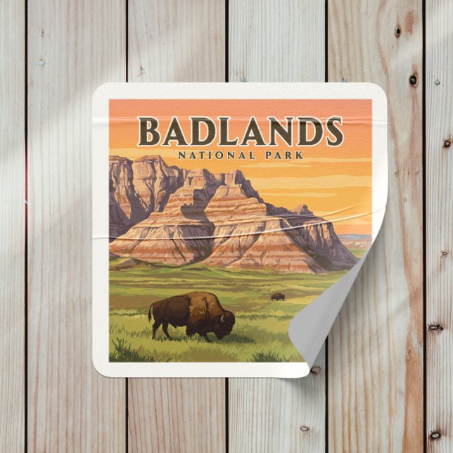 Vintage Badlands National Park Square Sticker (Creator Uploaded)