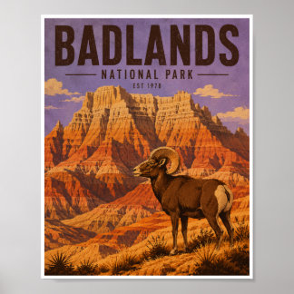 Vintage Badlands National Park Travel Poster