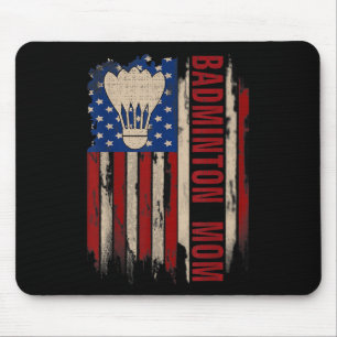 Vintage Badminton Mum American Usa Flag Funny Spor Mouse Mat