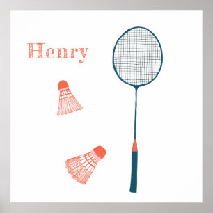 Vintage Badminton Print CUSTOM BABY NAME Art