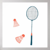 Vintage Badminton Print - Racquet and Birdies Art