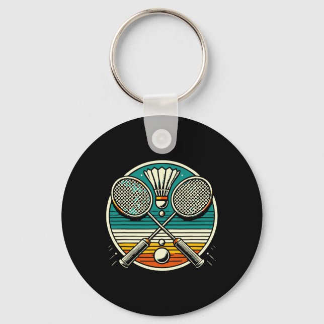 Vintage Badminton Rackets Shuttle Crossed Rackets  Key Ring (Front)