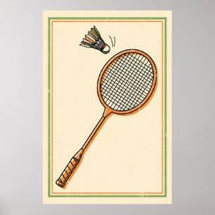 Vintage Badminton - Retro Racket Art Poster