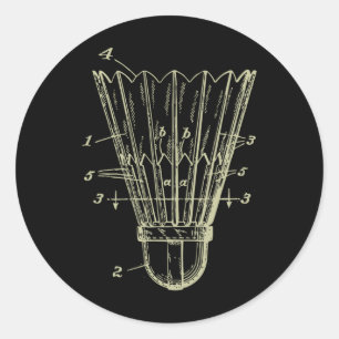 Vintage Badminton Shuttle Blueprint Patent Classic Round Sticker