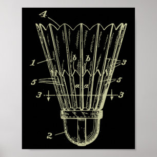 Vintage Badminton Shuttle Blueprint Patent  Poster
