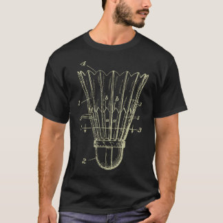 Vintage Badminton Shuttlecock Blueprint Patent T-Shirt