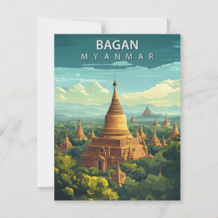 Vintage Bagan Myanmar Travel Postcard