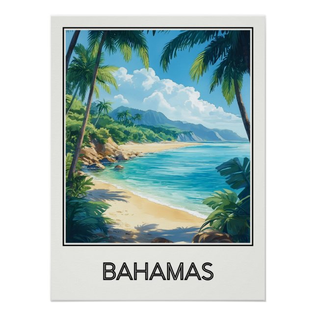 Vintage Bahamas poster, heavenly beach and water Poster (Front)