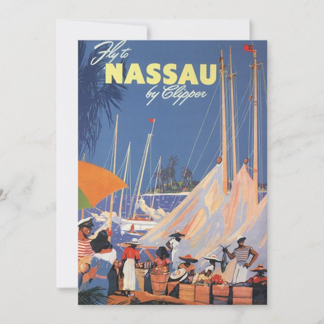 Vintage Bahamas Travel Art, Fly Nassau by Clipper  (Front)