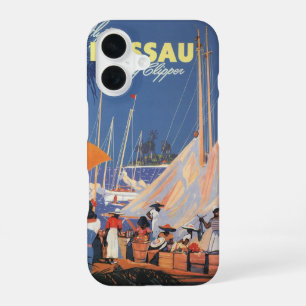 Vintage Bahamas Travel Art, Fly Nassau by Clipper  iPhone 16 Case