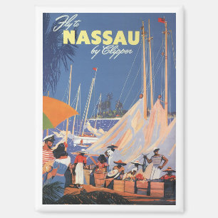 Vintage Bahamas Travel Art, Fly Nassau by Clipper  Magnet