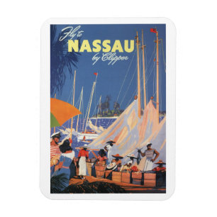 Vintage Bahamas Travel Art, Fly Nassau by Clipper  Magnet