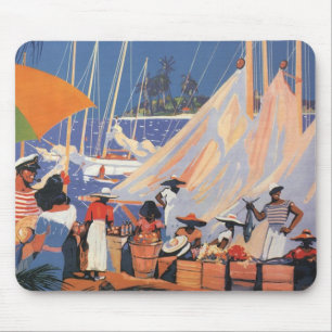 Vintage Bahamas Travel Art, Fly Nassau by Clipper  Mouse Mat