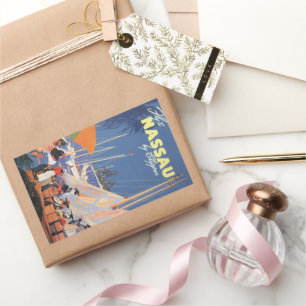 Vintage Bahamas Travel Art, Fly Nassau by Clipper  Rectangular Sticker