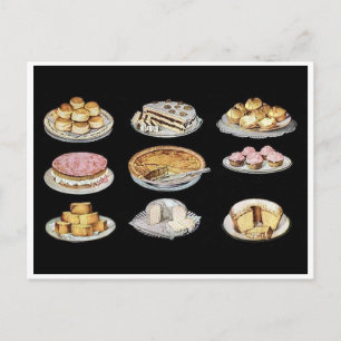 Vintage baked goods cakes pies biscuits postcard