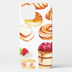 Vintage bakery and pastry water colour style doodl iPhone 12 case