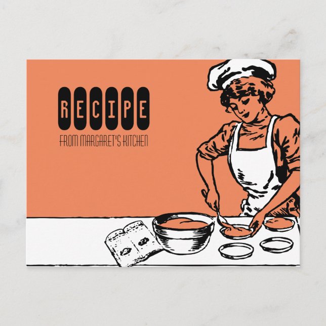 vintage bakery girl baking cooking recipe card (Front)