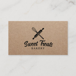 Vintage Bakery Whisk Logo Rustic Kraft  Business Card