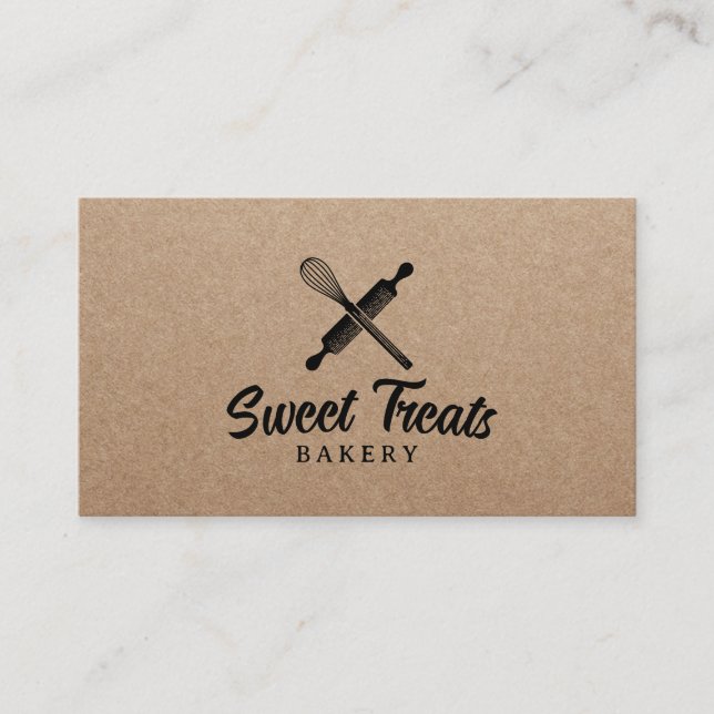 Vintage Bakery Whisk Logo Rustic Kraft  Business Card (Front)