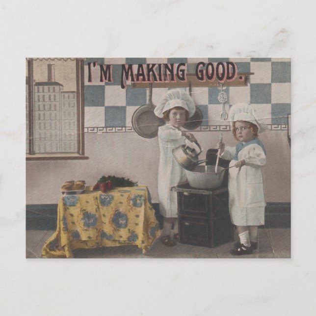 Vintage Baking Children Postcard (Front)