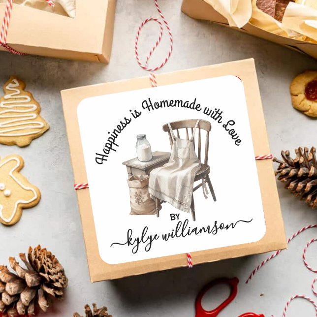 Vintage Baking Happiness is homemade Square Sticker (Creator Uploaded)